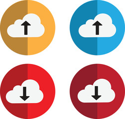 Multi-coloured cloud upload and download flat icons
