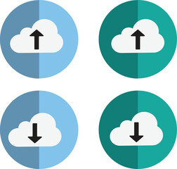Multi-coloured cloud upload and download flat icons