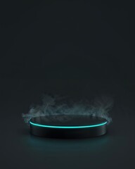 A Sleek Matte Black Podium Radiating a Neon Blue Glow, Evokes a Futuristic and Minimalist Aesthetic, Ideal for Product Showcases