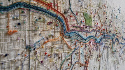 Obraz premium Colorful embroidered map, urban threads