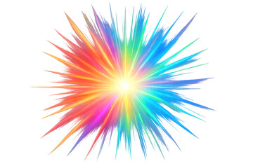 Rainbow-colored starburst glowing dynamically, radiating vibrant light against transparent backdrop