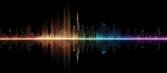 Abstract cityscape with spectral sound wave reflection