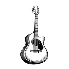Obraz premium Cartoon Guitar Vector Illustration Black White