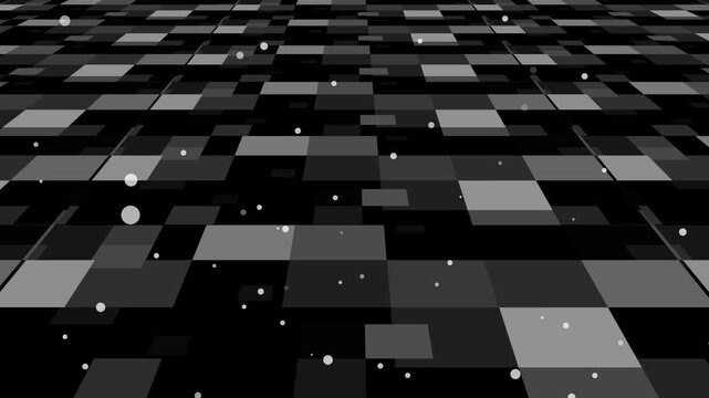 Futuristic black and whit digital grid floor with glowing particles, Abstract tech background