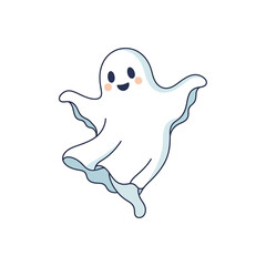 A cheerful, cartoon ghost floats joyfully with outstretched arms, showcasing a friendly and playful demeanor.