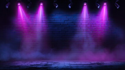 Stage with spotlights and vibrant purple light