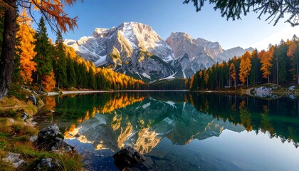Obraz premium Autumnal mountain lake reflection (1)