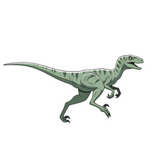 A green velociraptor dinosaur, depicted in a dynamic running pose, against a plain white background.