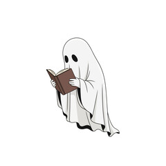 A cartoon ghost with a book, engaged in quiet reading.