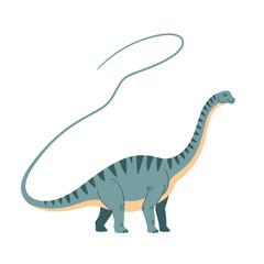 A stylized illustration of a long-necked dinosaur with a curved tail, isolated.