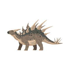 Illustration of a Kentrosaurus dinosaur with plates and spikes, shown in a side view against a white background.