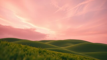 Obraz premium Pink Sunset Over Rolling Green Hills