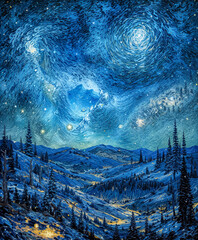 A celestial dream unfolds under a star-streaked sky. Enchanted hills, glowing trees, and ancient castle spires rise beneath swirling constellations and glowing nebulae. A painterly fantasy full of ser