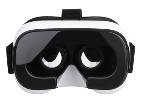 Modern Black and White VR Headset Front View with Smooth Curves, Isolated on Transparent Background PNG