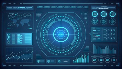 High-Tech HUD Interface Elements in Blue Hues. Abstract Blue Background.