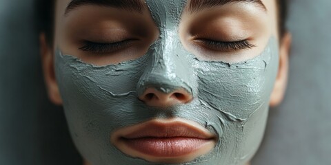 Fototapeta premium Clay facial mask for deep pore cleansing and anti-aging benefits. Natural organic ingredients for a spa relaxation treatment.