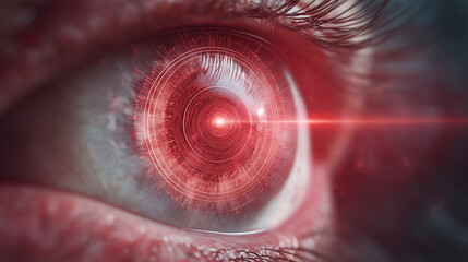 Close-up of retinal scanner with red light effect