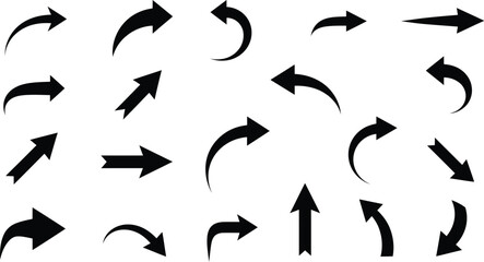 Collection of vector arrow icons: a diverse set of black arrows pointing in various directions, perfect for web design elements and business illustrations