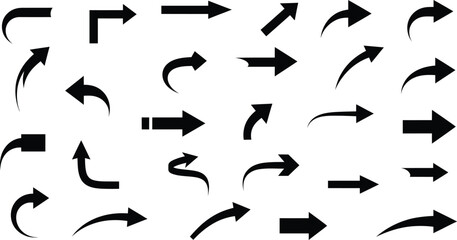 Collection of vector arrow icons: a diverse set of black arrows pointing in various directions, perfect for web design elements and business illustrations