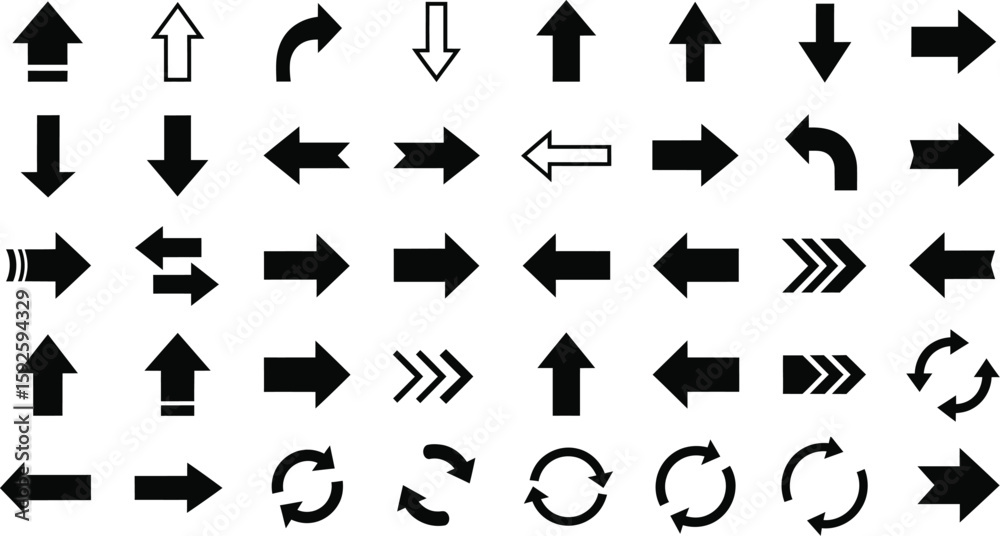 Poster a versatile set of arrow icons for web design, offering direction and navigation symbols for buttons