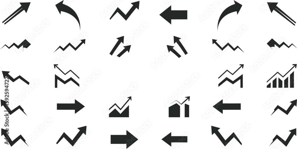 Poster a comprehensive set of arrow icons for web and app design, including various directional symbols and