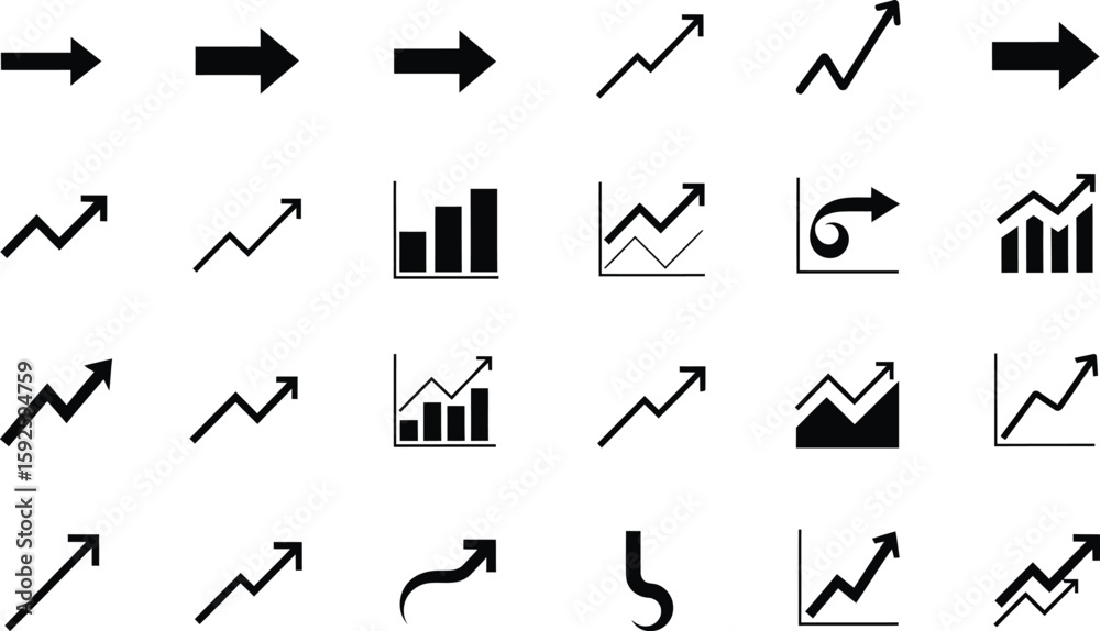 Poster a comprehensive set of arrow icons for web and app design, including various directional symbols and