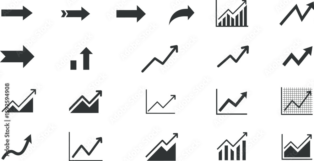 Poster a comprehensive set of arrow icons for web and app design, including various directional symbols and