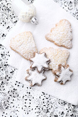 Christmas cookies on bright background. Soft focus. Close up.	