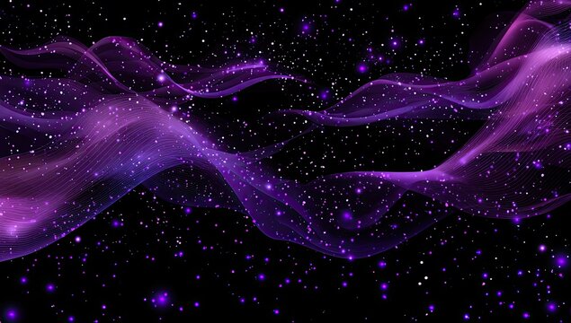 Abstract cosmic waves of purple light on a black background