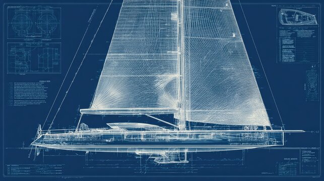 Nautical blueprint, sailing vessel
