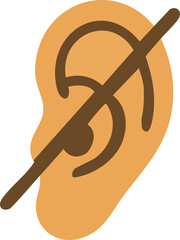 A flat vector icon of an ear with a diagonal line crossing through it, symbolizing hearing impairment or deafness.