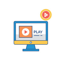 Digital computer screen displaying a play button for online video content