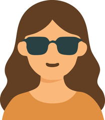 A flat design icon of a woman with long brown hair wearing dark sunglasses, symbolizing visual impairment or blindness.