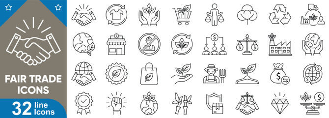 Fair trade line icons set. Ethical business, handshake, sustainability, Organic products, ecofriendly, equality and more vector symbols collection.