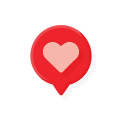 Minimalist red speech bubble with a heart icon inside