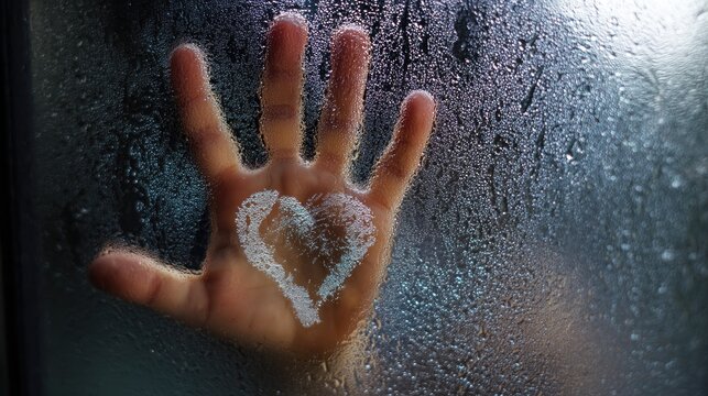 Hand drawing heart on misty glass
