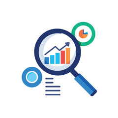 Magnifying glass examining a financial chart for seo analysis and data visualization