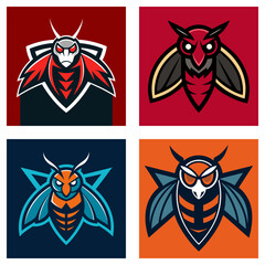 Obraz premium Four stylized insect mascots in square frames with varying color schemes and aggressive postures displayed