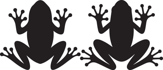 Black frog silhouettes with visible toes and body shapes vector illustration