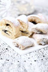 Stollen Bites on bright background. Soft focus. Close up. Copy space.	