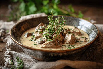 Rustic beuchelle tourangelle creamy veal and kidney dish in Loire Valley kitchen