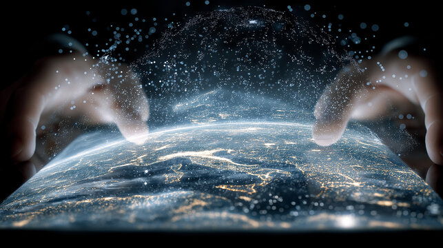 Futuristic reader using transparent graphene tablet with Earth in view