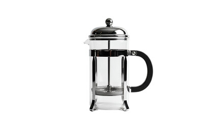French Press Coffee Maker Sits Centered on Transparent Background for Beverage Preparation