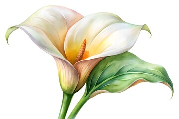 Obraz premium Watercolor Painting Of A Flowering Calla Lily on white background