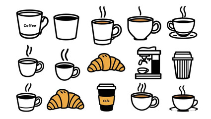 Hand-drawn coffee set presents a delightful range of cups, beans and makers, ideal for crafting cozy menus or café-related designs.