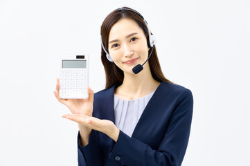 計算機を持つ笑顔のオペレーター
