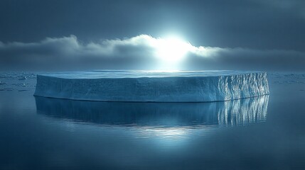 Fototapeta premium Massive iceberg floats on dark ocean, sunlit