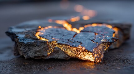 Glowing Molten Metal Fragment on Dark Surface