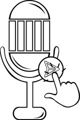 vector illustration drawing black and white icon hand push click sending audio button concept