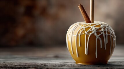 Perfectly crafted golden caramel apple on a stick